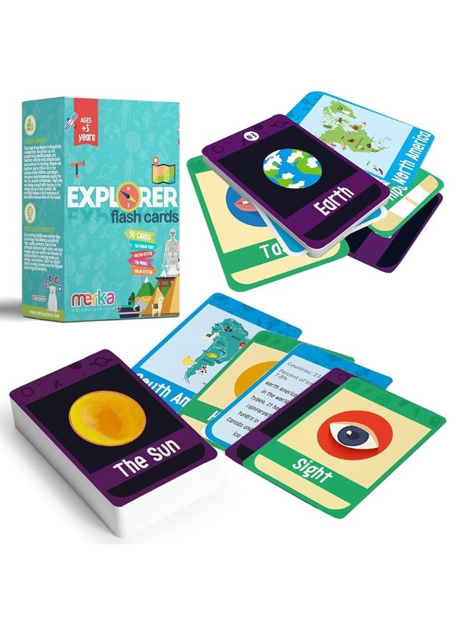 merka merka 90 Pack Science Flash Cards- Solar System, Human Body and Geography, Homeschool Supplies for Kids, Picture Cards for Kidsâ€™ Learning, Word Travel Games for Summer Vacation  - Image 1