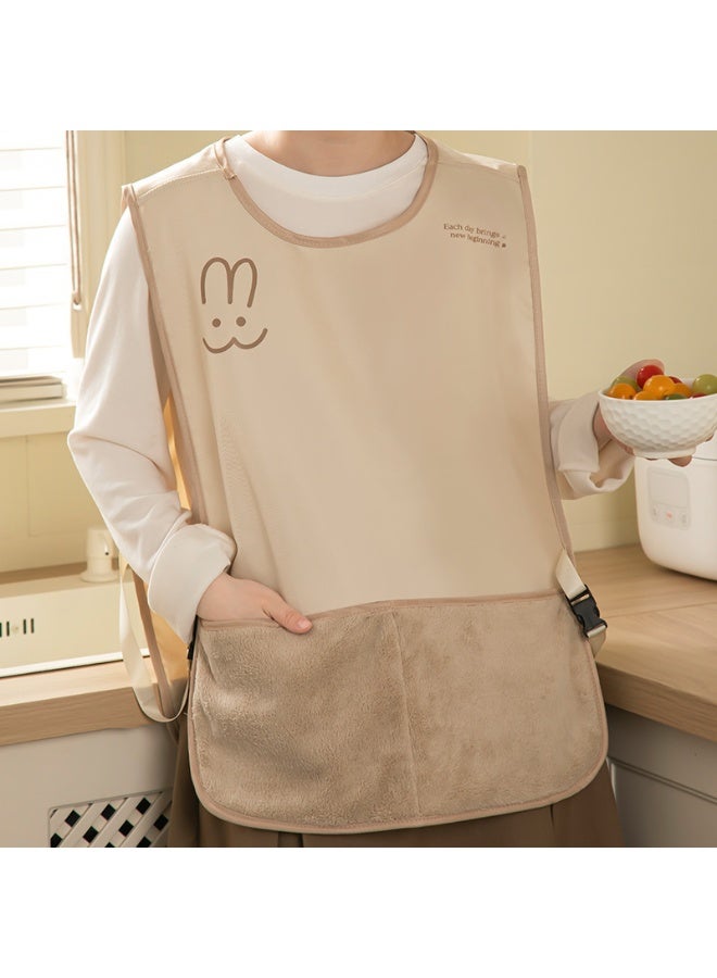 مريلة مطبخ بتصميم جديد، مقاومة للماء والزيوت، للتنظيف اليدوي، بدون أكمام، مناسبة للطبخ وتقديم الطعام، لون كاكي فاتح - Image 1