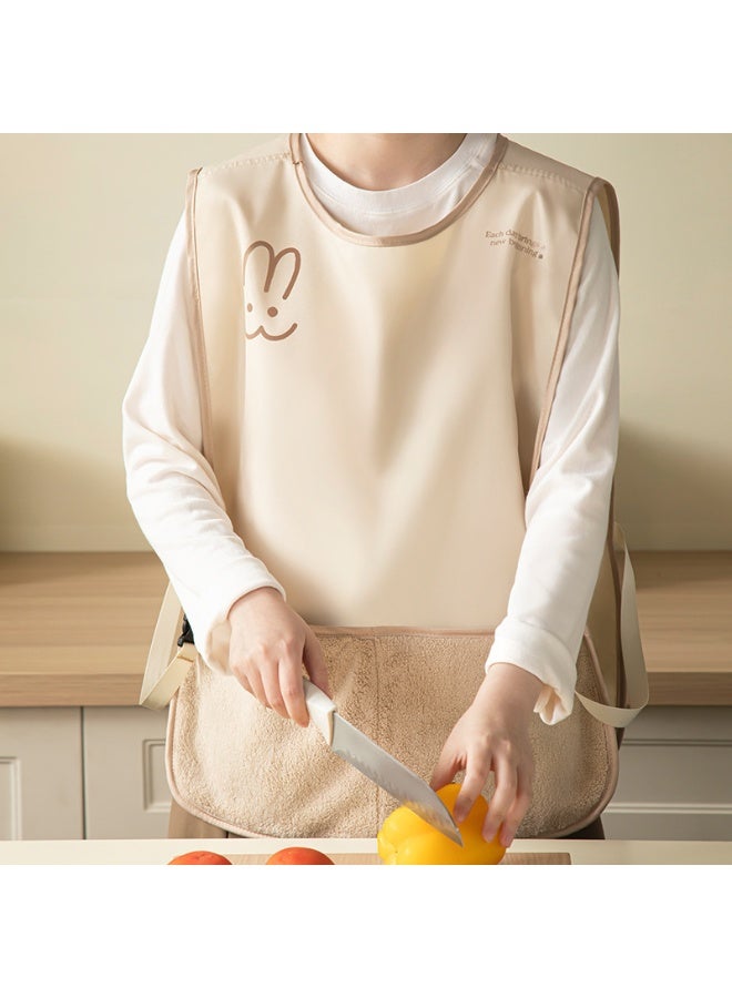 مريلة مطبخ بتصميم جديد، مقاومة للماء والزيوت، للتنظيف اليدوي، بدون أكمام، مناسبة للطبخ وتقديم الطعام، لون كاكي فاتح - Image 2