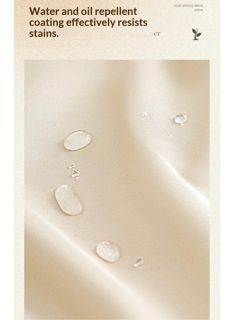 مريلة مطبخ بتصميم جديد، مقاومة للماء والزيوت، للتنظيف اليدوي، بدون أكمام، مناسبة للطبخ وتقديم الطعام، لون كاكي فاتح - Image 5