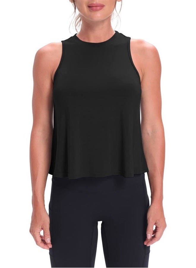 MIPPO Crop Tops for Women Womens Workout Tops Flowy Cropped Tank Tops Athletic Shirts, Black, M - Image 2