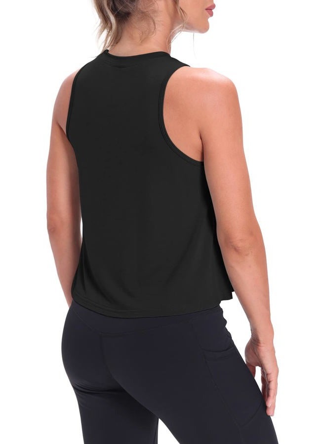 MIPPO Crop Tops for Women Womens Workout Tops Flowy Cropped Tank Tops Athletic Shirts, Black, M - Image 3