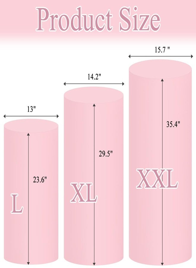 Socomi Cylinder Pedestal Stand Covers Spandex Flexible Display Box Stand Covers for Birthday Party Wedding Baby Shower Decoration- Only Stand Covers Included Set of 3 Pink - Image 2