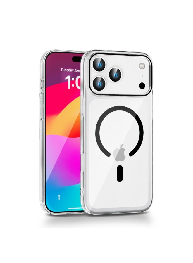 غطاء شفاف متوافق مع iPhone 17 Pro – شفاف، نحيف، ممتص للصدمات، يدعم الشحن اللاسلكي المغناطيسي ومضاد للاصفرار (أسود) - Image 2