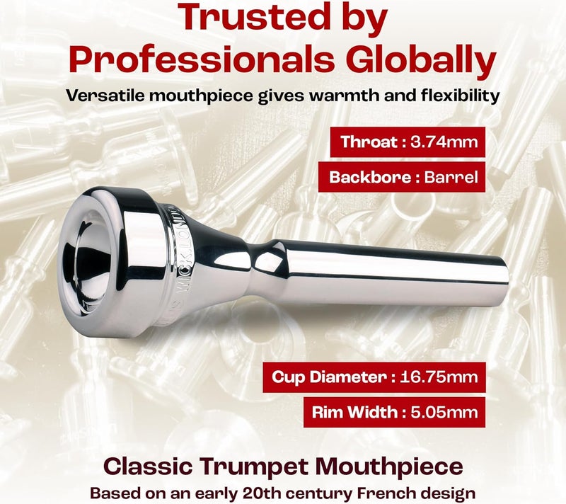 Denis Wick Heritage Classic Trumpet Mouthpiece Silver Plated, 5882-3 - Barrel Backbore for Balanced Airflow and Tone - Trumpet Accessories for Effortless Articulation 16.75 x 5.05 x 3.7mm - Image 4