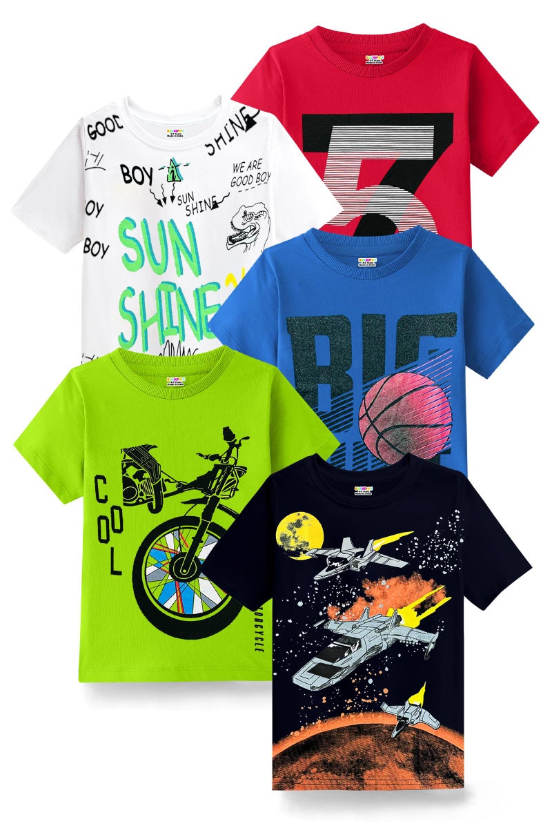Kuchipoo Boys Regular Fit Half Sleeves Cotton T-Shirts (KUC-TSHRT-436K, 4-5 Years, Multi-Colored) - Image 1