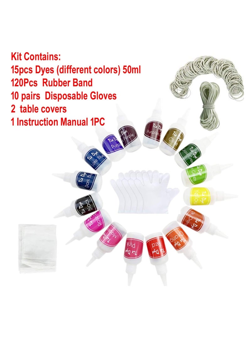بريميفي مجموعة صبغ ربطات عنق مكونة من 15 لونًا مع قفازات وأغطية طاولة - Image 2