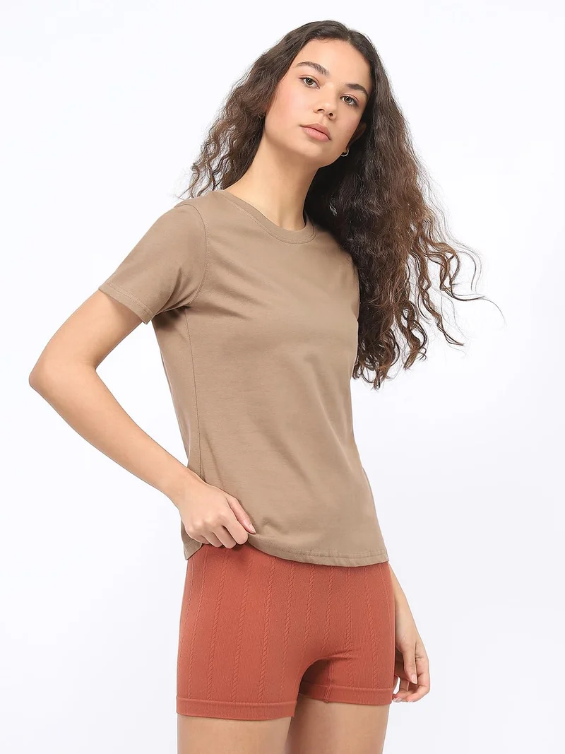 نوبيرو Women's Brown Regular Fit T-Shirt