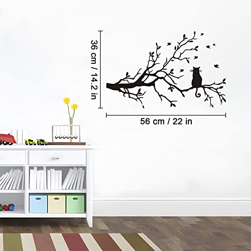 Lnrkai 14.2 x 22in Black Cat on Tree Branches Wall Decor Stickers Nursery Leaves, DIY Removable Wall Art Decal Mural Wallpaper Home Decoration for Living Room, Bedroom, Farmhouse, Bathroom Decor - Image 2