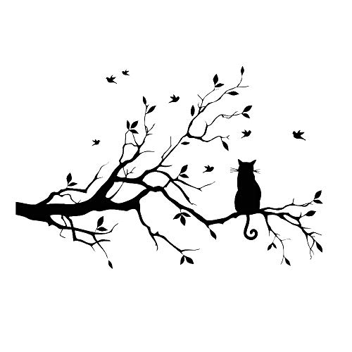 Lnrkai 14.2 x 22in Black Cat on Tree Branches Wall Decor Stickers Nursery Leaves, DIY Removable Wall Art Decal Mural Wallpaper Home Decoration for Living Room, Bedroom, Farmhouse, Bathroom Decor - Image 1