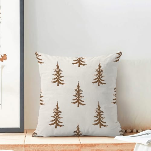 CXMEIFLY Christmas Pillow Covers 20x20 Inch Set of 2 Cream Brown Christmas Tree Decor Throw Pillows Winter Xmas Holiday Outdoor Cushion Cases for Couch Bed Decorations - Image 3