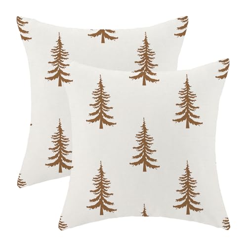 CXMEIFLY Christmas Pillow Covers 20x20 Inch Set of 2 Cream Brown Christmas Tree Decor Throw Pillows Winter Xmas Holiday Outdoor Cushion Cases for Couch Bed Decorations - Image 1