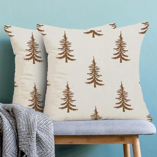 CXMEIFLY Christmas Pillow Covers 20x20 Inch Set of 2 Cream Brown Christmas Tree Decor Throw Pillows Winter Xmas Holiday Outdoor Cushion Cases for Couch Bed Decorations - Image 2
