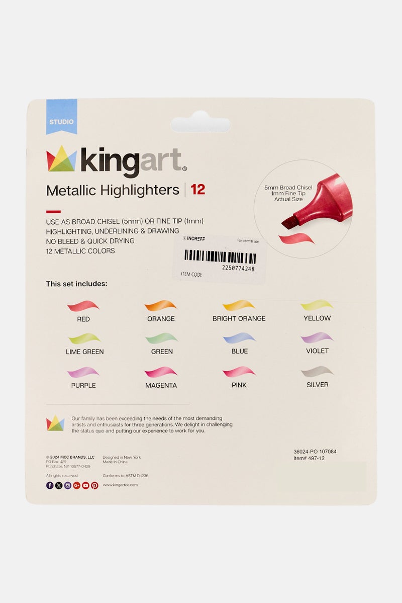 KINGART 12 Piece Metallic Highlighters, Multicolor  - Image 3