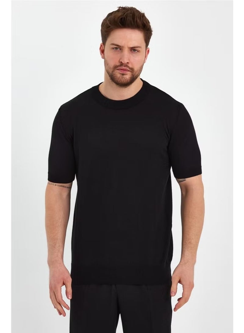 Cool Tarz Cool Style Black Men's Half Turtleneck Plain Knitwear T-SHIRT-TRZ19129R05S - Image 1
