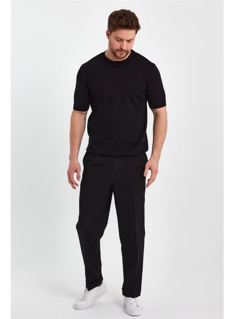 Cool Tarz Cool Style Black Men's Half Turtleneck Plain Knitwear T-SHIRT-TRZ19129R05S - Image 4
