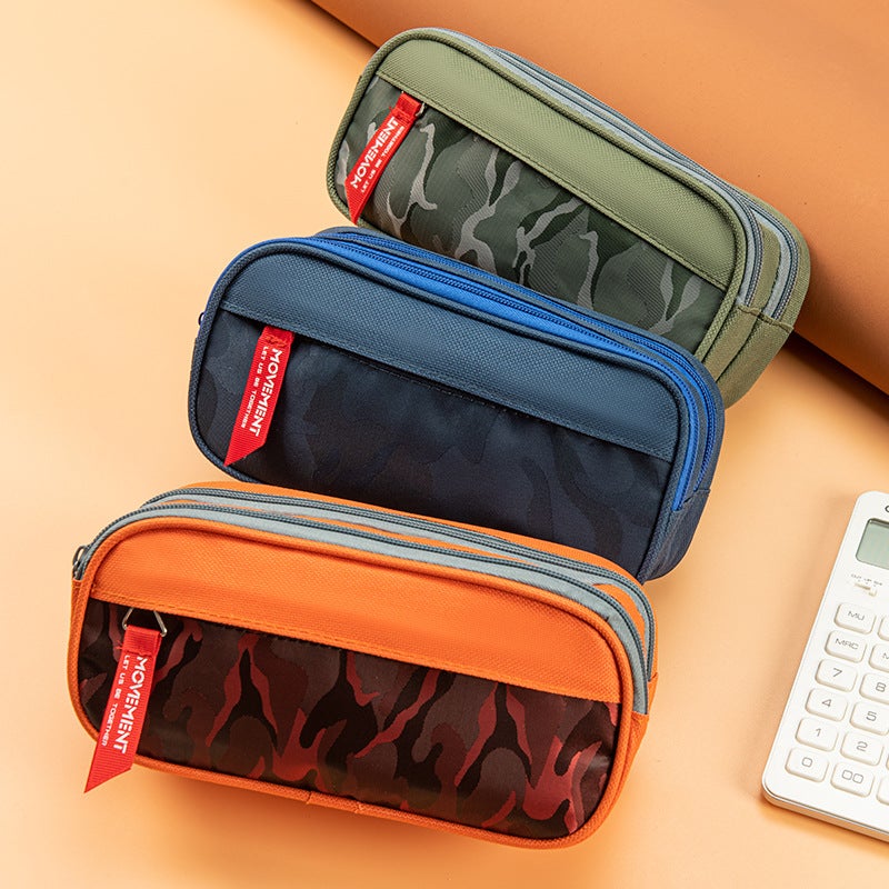 Camouflage Double Layer Pencil Case Boy Junior Senior High School Student Stationery Bag Simple Stationery Pencil Storage Pencil Case - Image 3