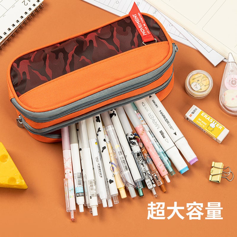 Camouflage Double Layer Pencil Case Boy Junior Senior High School Student Stationery Bag Simple Stationery Pencil Storage Pencil Case - Image 2