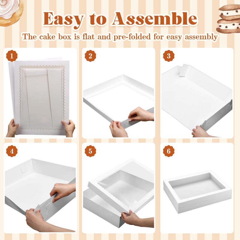 Sinload 10 Pcs 19x14x4 Inch Half Sheet Cake Boxes 5pcs Large Rectangle Bakery Boxes with 5pcs Cake Boards for Pastry Baking, Cupcakes, Donuts, Cookies, Pie Treat Packaging - Image 3