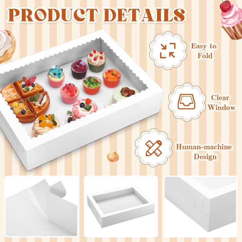 Sinload 10 Pcs 19x14x4 Inch Half Sheet Cake Boxes 5pcs Large Rectangle Bakery Boxes with 5pcs Cake Boards for Pastry Baking, Cupcakes, Donuts, Cookies, Pie Treat Packaging - Image 2