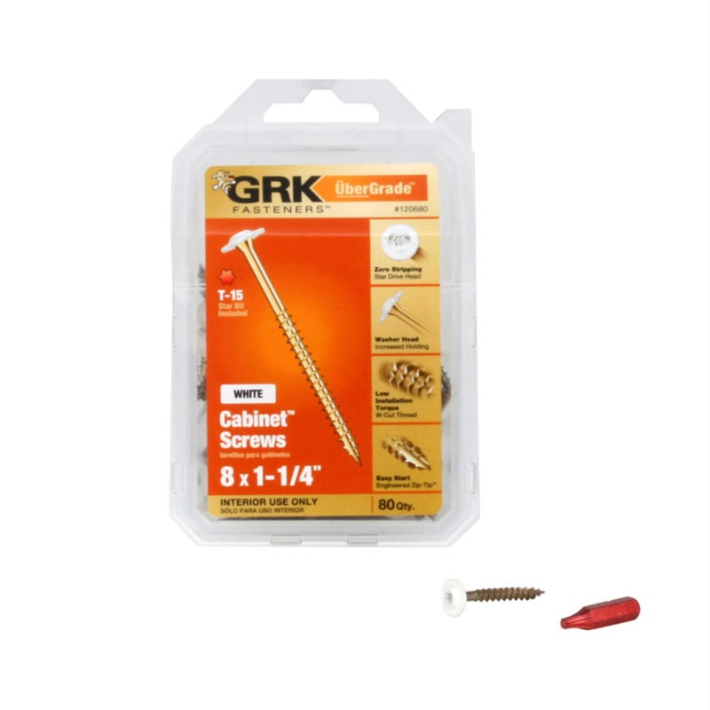 GRK Fasteners 120680 White Cabinet 8 x 114 Screws 80CT