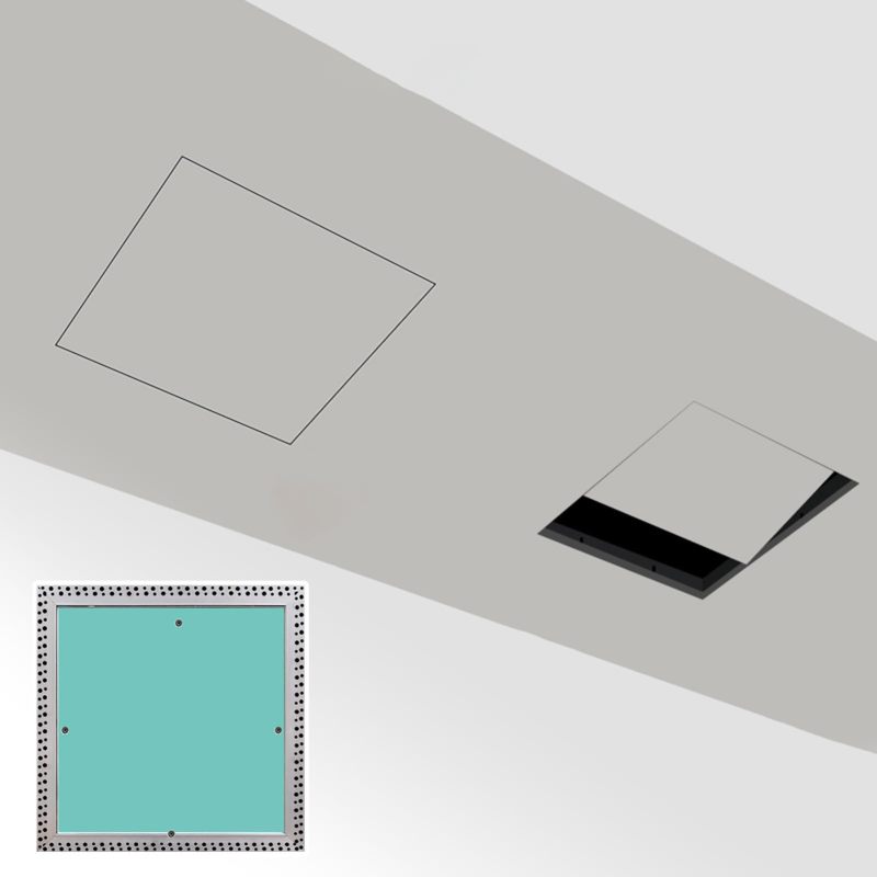 لوحة الوصول: أبيض 6×6 إلى 24×24 بوصة - تصميم تركيب متطابق مزامنة سلسة بناء عازل للصوت يقلل من الضوضاباب قابلة للإزالة بالدفع لأعلى للصيانة والتفتيش في الجدران والسقف والخزانات الهوائية (HVAC) - Image 1