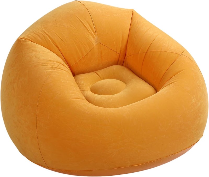 Inflatable Chair Single Sofa PVC Flocking Blow Up Lounge Couch for Living Room Bedroom Office Outdoor Travel (Bright Yellow) - Image 1