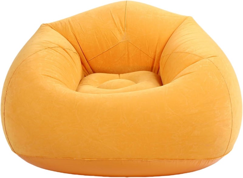 Inflatable Chair Single Sofa PVC Flocking Blow Up Lounge Couch for Living Room Bedroom Office Outdoor Travel (Bright Yellow) - Image 2
