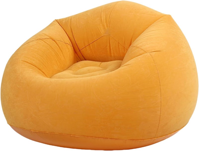 Inflatable Chair Single Sofa PVC Flocking Blow Up Lounge Couch for Living Room Bedroom Office Outdoor Travel (Bright Yellow) - Image 3