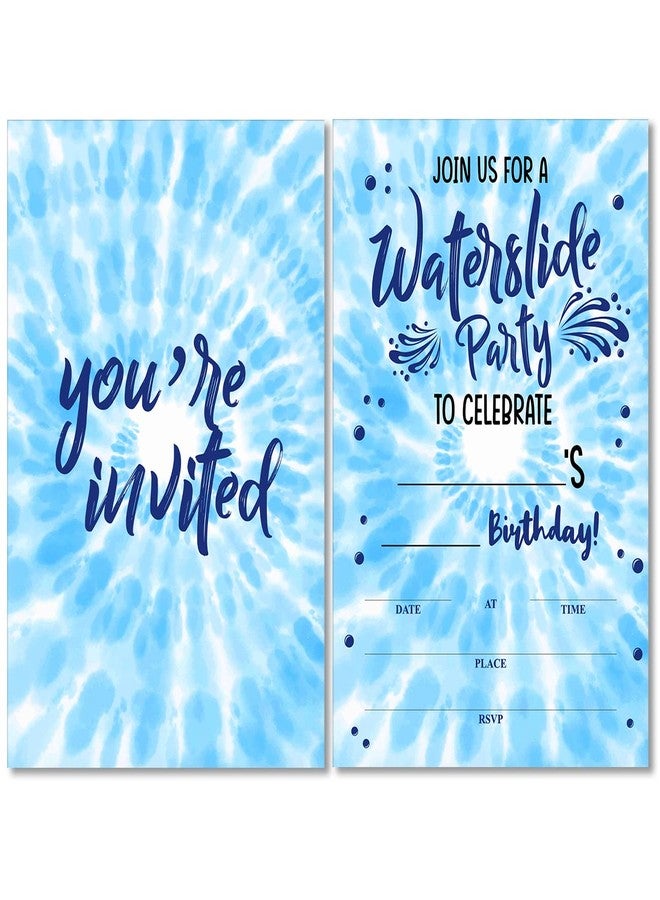 Soiceu Waterslide Birthday Party Invitations with Envelopes Set of 20 Blue Tie Dye Water Slide Birthday Party Invites for Boys - Image 1
