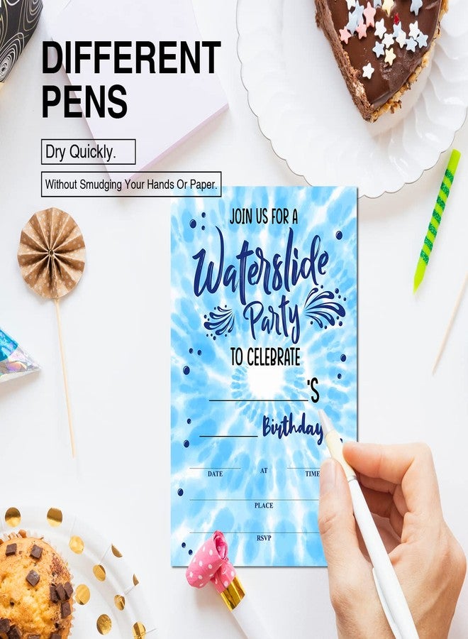 Soiceu Waterslide Birthday Party Invitations with Envelopes Set of 20 Blue Tie Dye Water Slide Birthday Party Invites for Boys - Image 5