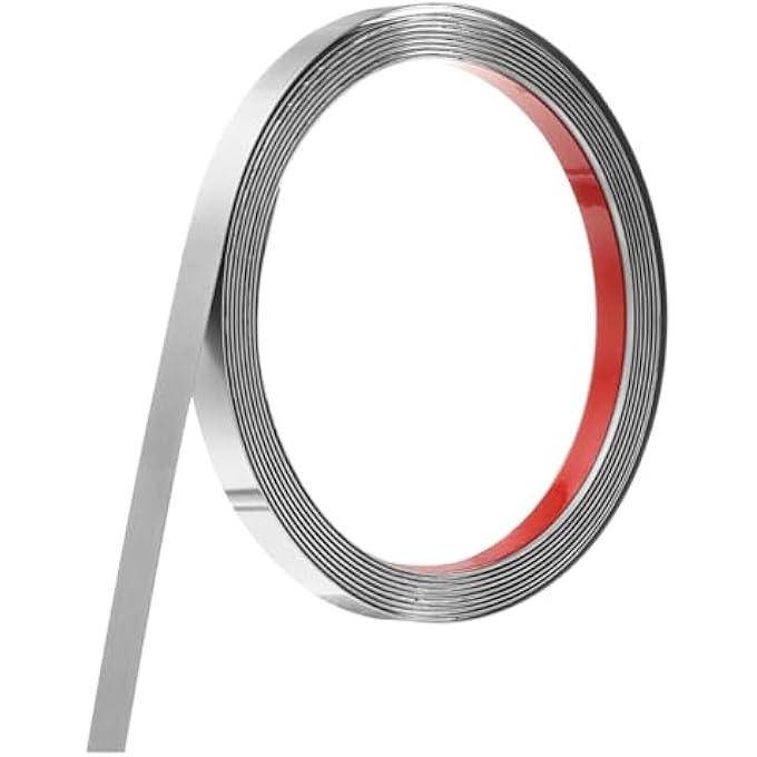 STAINLESS STEEL WALL MOLDING TRIM, 10 FT X 0.4 INCH, SELF-ADHESIVE METAL TRIM, SELF-ADHESIVE MIRROR TRIM FOR WALL CEILING, FIREPLACE, MIRROR EDGE, BRUSHED SILVER - Image 1