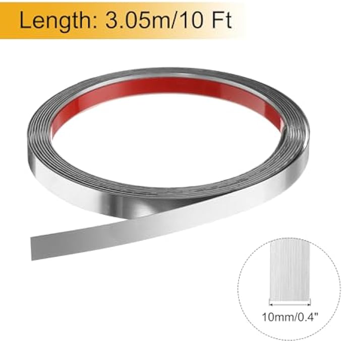 STAINLESS STEEL WALL MOLDING TRIM, 10 FT X 0.4 INCH, SELF-ADHESIVE METAL TRIM, SELF-ADHESIVE MIRROR TRIM FOR WALL CEILING, FIREPLACE, MIRROR EDGE, BRUSHED SILVER - Image 3