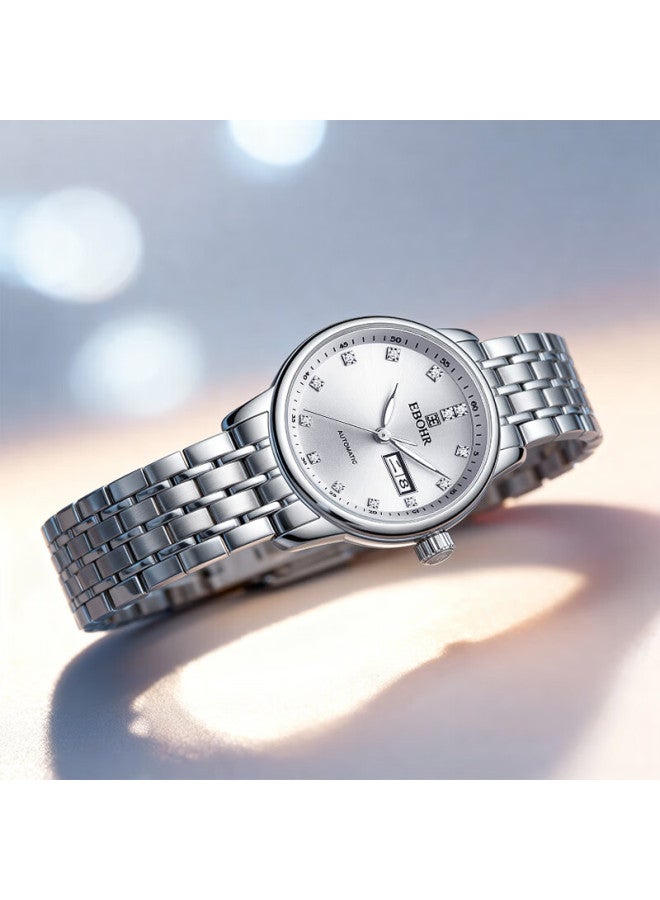 Ebohr Women's Master Series Classic White Automatic Mechanical Wrisch, Holiday Gift, New Year's Eve Watch, 51879028 - Image 3
