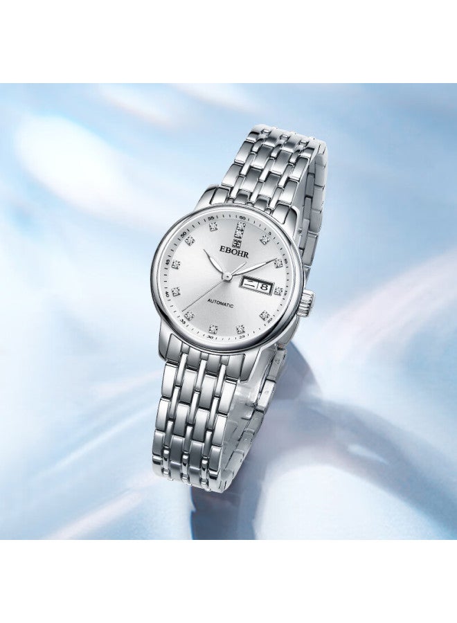 Ebohr Women's Master Series Classic White Automatic Mechanical Wrisch, Holiday Gift, New Year's Eve Watch, 51879028 - Image 2