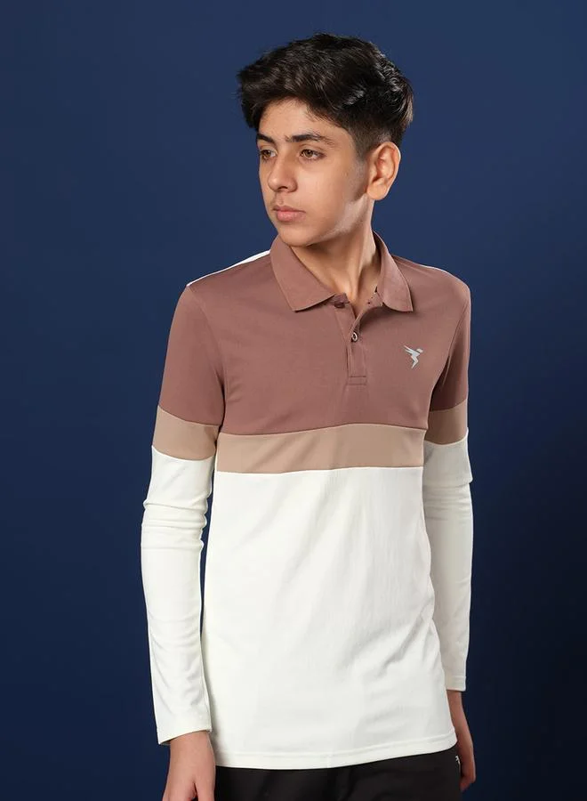 تكنوسبورت تيشيرت بولو بأكمام طويلة وتقنية Color Block من تكنوسبورت