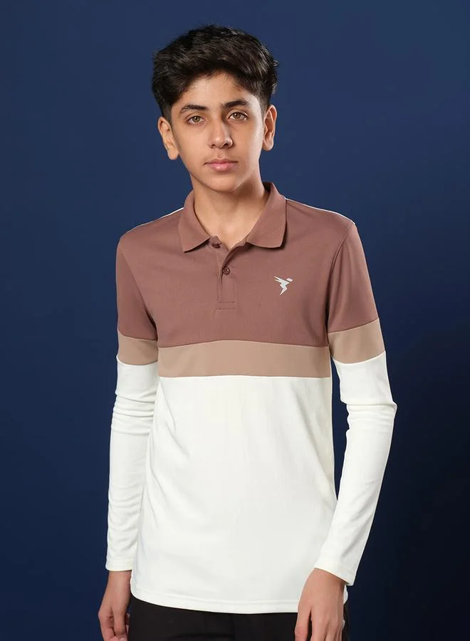 تكنوسبورت تيشيرت بولو بأكمام طويلة وتقنية Color Block من تكنوسبورت