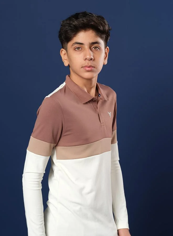 تكنوسبورت تيشيرت بولو بأكمام طويلة وتقنية Color Block من تكنوسبورت
