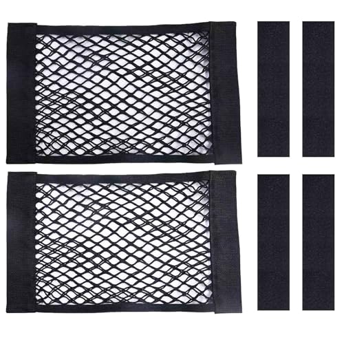Ulifebetter 2PCS Universal Car Cargo Net with Adhesive Tape 98157in Trunk Storage Mesh Pocket Wall Mount Organizer Bag for Car RV SUV Boat Truck Camper Van Trailer Black - Image 1