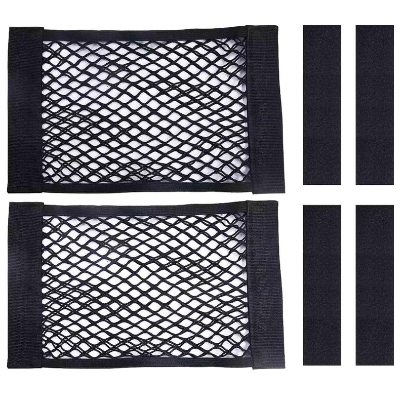 Ulifebetter 2PCS Universal Car Cargo Net with Adhesive Tape 98157in Trunk Storage Mesh Pocket Wall Mount Organizer Bag for Car RV SUV Boat Truck Camper Van Trailer Black - Image 3