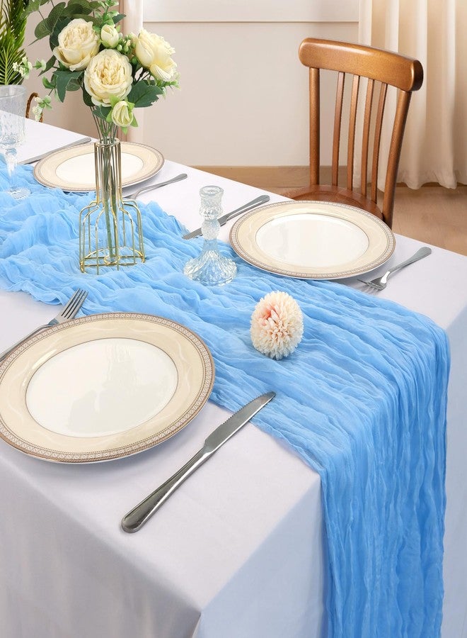 CKIKU 6 Pack 10FT Baby Blue Cheesecloth Table Runner 120 Inch Long Gauze Rustic Boho Cheese Cloth Table Runner Sheer Fabric for Wedding Party Birthday Bridal Baby Shower Centerpiece Home Decor - Image 2