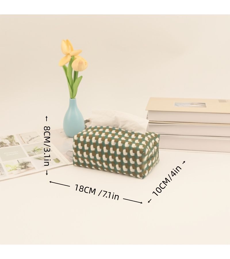 Orange And White Woven Pattern Rectangular Fabric Tissue Box Home Decor - Image 3