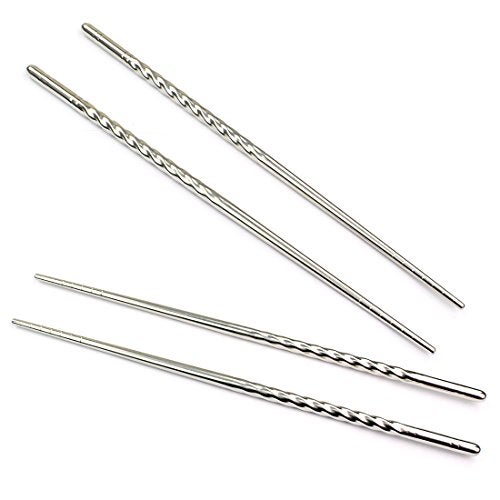 Rbenxia Metal Steel Chopstick Stainless Steel Spiral Chopsticks 8.8 Inches Long Lightweight Chopstick Set Reusable Classic Style for Kitchen Dinner 5 Pairs Silver - Image 3