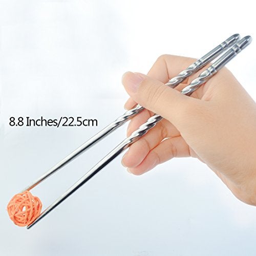Rbenxia Metal Steel Chopstick Stainless Steel Spiral Chopsticks 8.8 Inches Long Lightweight Chopstick Set Reusable Classic Style for Kitchen Dinner 5 Pairs Silver - Image 2