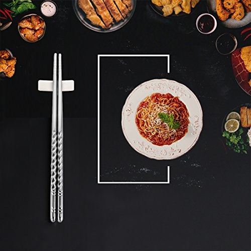 Rbenxia Metal Steel Chopstick Stainless Steel Spiral Chopsticks 8.8 Inches Long Lightweight Chopstick Set Reusable Classic Style for Kitchen Dinner 5 Pairs Silver - Image 5