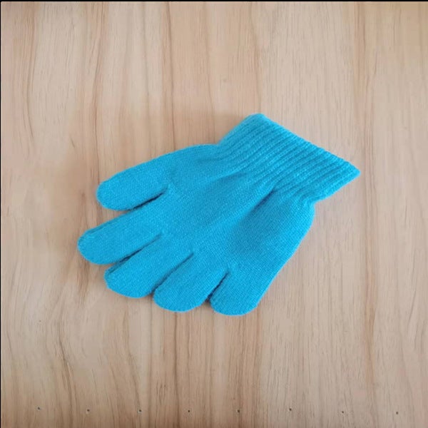 Kids Winter Warm Full-Finger Knitted Gloves Lake Blue 