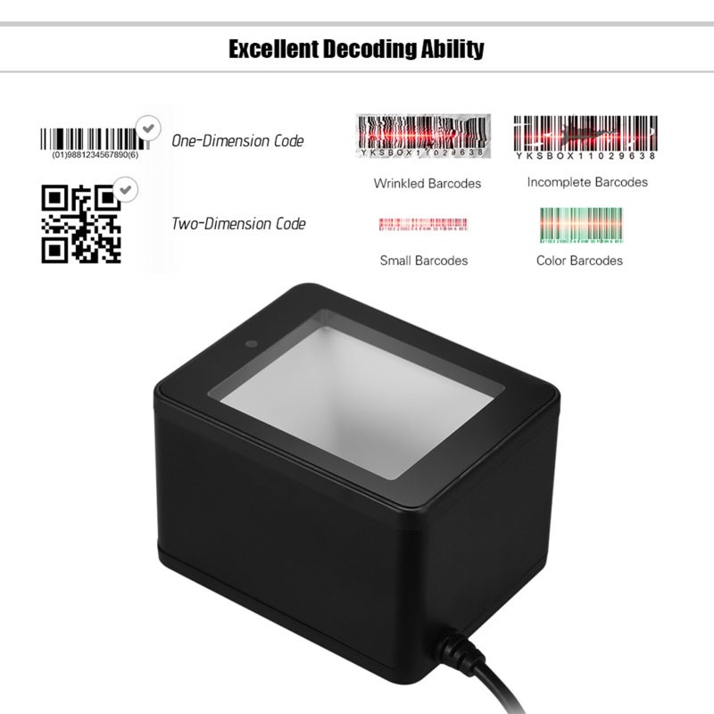 Barcode Scanner: Black, CMOS Image Sensor, Super Scanning & Decoding Ability - Plug And Play, Wide Angle Lens, 1D/2D/QR Code Reader For Office Automation, Medical Equipment, Mobile Marketing - Image 3