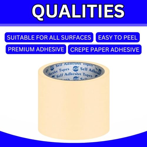 VCR Masking Tape - 20 Meters in Length 96mm / 4" Width - 1 Roll Per Pack - Easy Tear Tape, Best for Carpenter, Labelling, Painting and leaves no residue after a peel. - Image 5