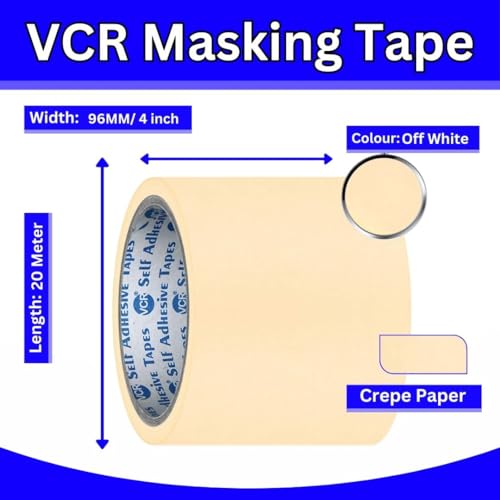 VCR Masking Tape - 20 Meters in Length 96mm / 4" Width - 1 Roll Per Pack - Easy Tear Tape, Best for Carpenter, Labelling, Painting and leaves no residue after a peel. - Image 4