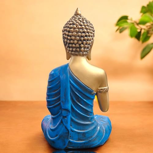 SkyKey New Polyresin Sitting Buddha Idol with Candle Holder Statue Showpiece for Home Decor Decoration Gift Gifting Items| Gold and Blue, 25CM - Image 4